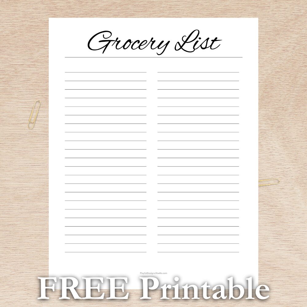 free grocery list printable