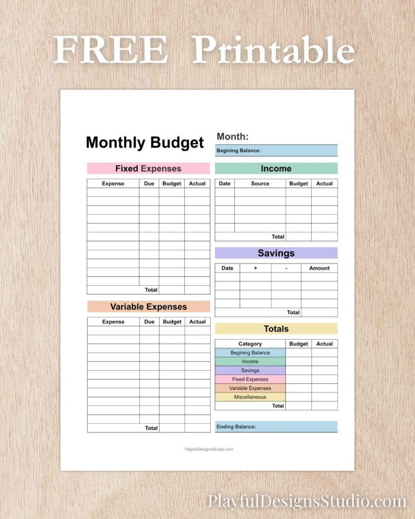 Free monthly budget printable