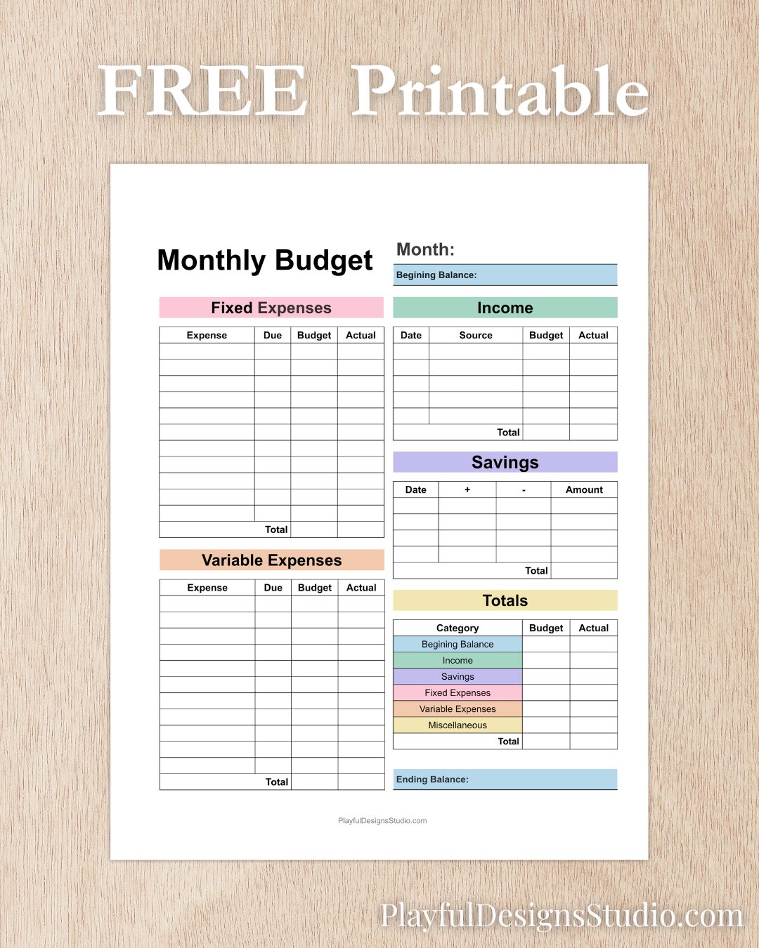 free budget printable
