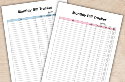 Two Free downloadable printables for monthly bill tracking