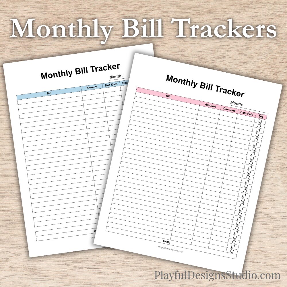 Two Free downloadable printables for monthly bill tracking